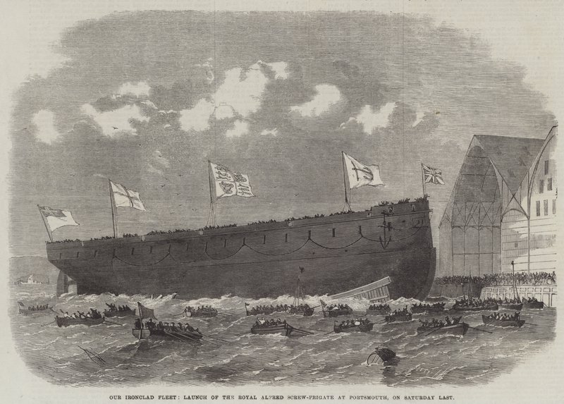 Unsere Panzerschiffflotte, Stapellauf der Royal Alfred Schraubenfregatte in Portsmouth, letzten Samstag von Edwin Weedon