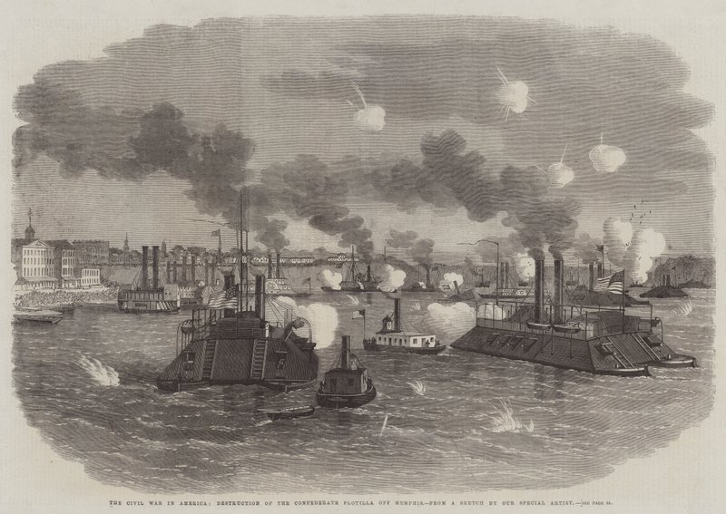 Der Bürgerkrieg in Amerika, Zerstörung der konföderierten Flottille vor Memphis von Edwin Weedon