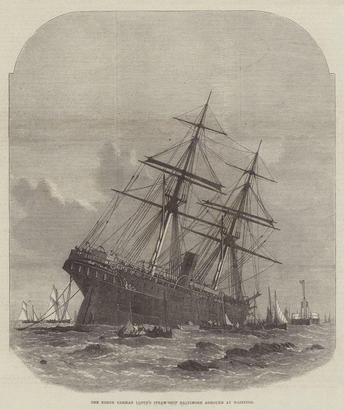 Das Norddeutsche Lloyd-Dampfschiff Baltimore auf Grund bei Hastings von Edwin Weedon
