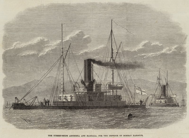 Die Turmschiffe Abyssinia und Magdala, zur Verteidigung des Bombay-Hafens von Edwin Weedon