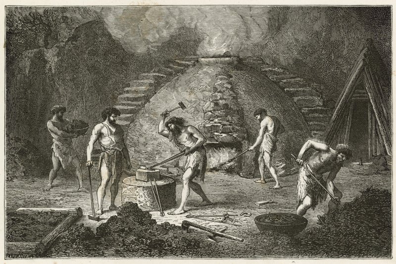 Der primitive Ofen zur Eisengewinnung von Emile Antoine Bayard
