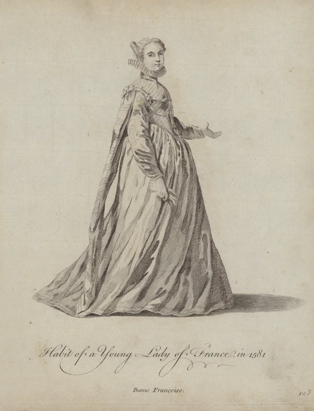 Kleidung einer jungen Dame von Frankreich im Jahr 1581 von English School