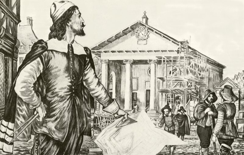 Inigo Jones entwirft die Kirche St. Paul, Covent Garden von English School