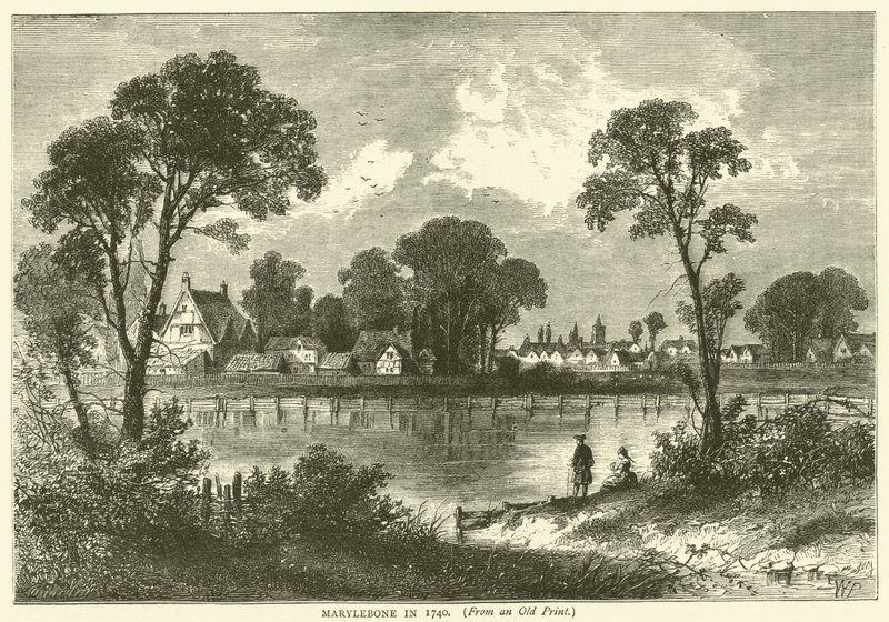 Marylebone im Jahr 1740, nach einem alten Druck von English School