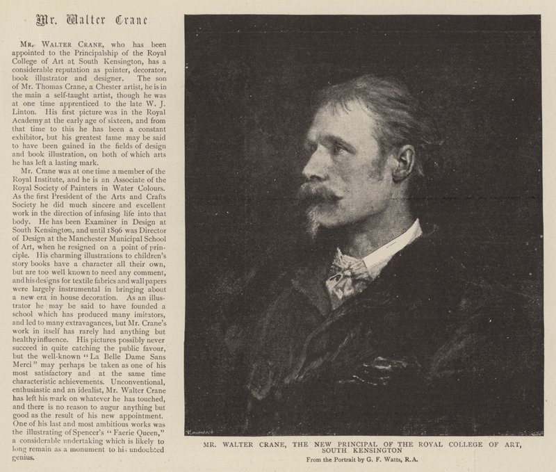 Herr Walter Crane, der neue Direktor des Royal College of Art, South Kensington von English School