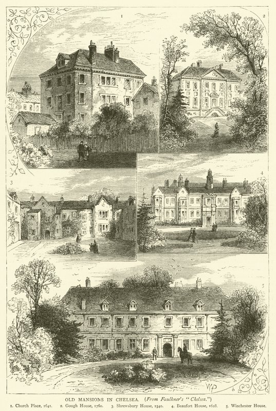 Alte Herrenhäuser in Chelsea, aus Faulkners Chelsea von English School