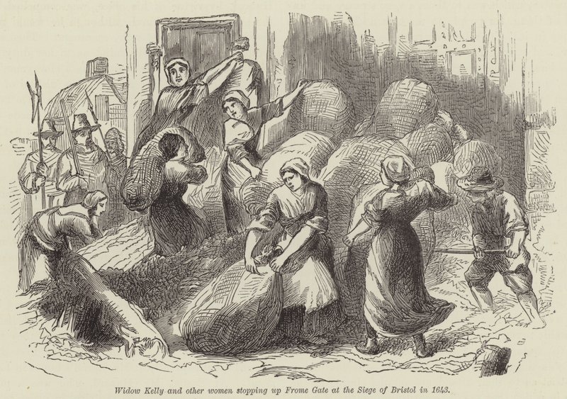 Witwe Kelly und andere Frauen verschließen das Frome-Tor bei der Belagerung von Bristol, 1643 von English School