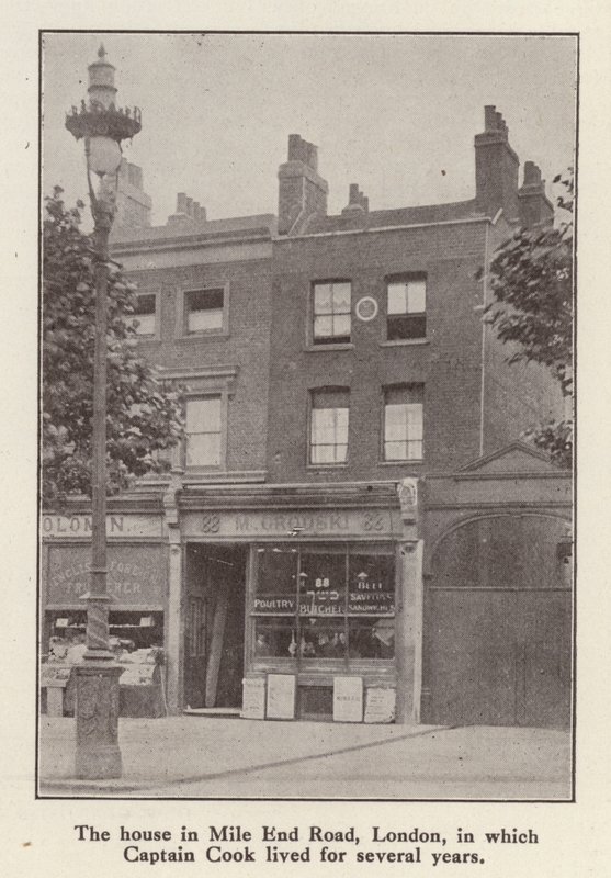 88 Mile End Road, London, Haus, in dem der englische Entdecker Captain James Cook von 1764 bis zu seinem Tod lebte von English Photographer