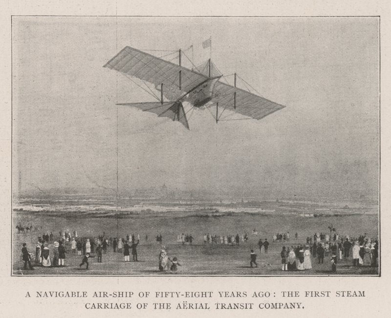Ein lenkbares Luftschiff von vor achtundfünfzig Jahren, die erste Dampfkarosse der Aerial Transit Company von English Photographer
