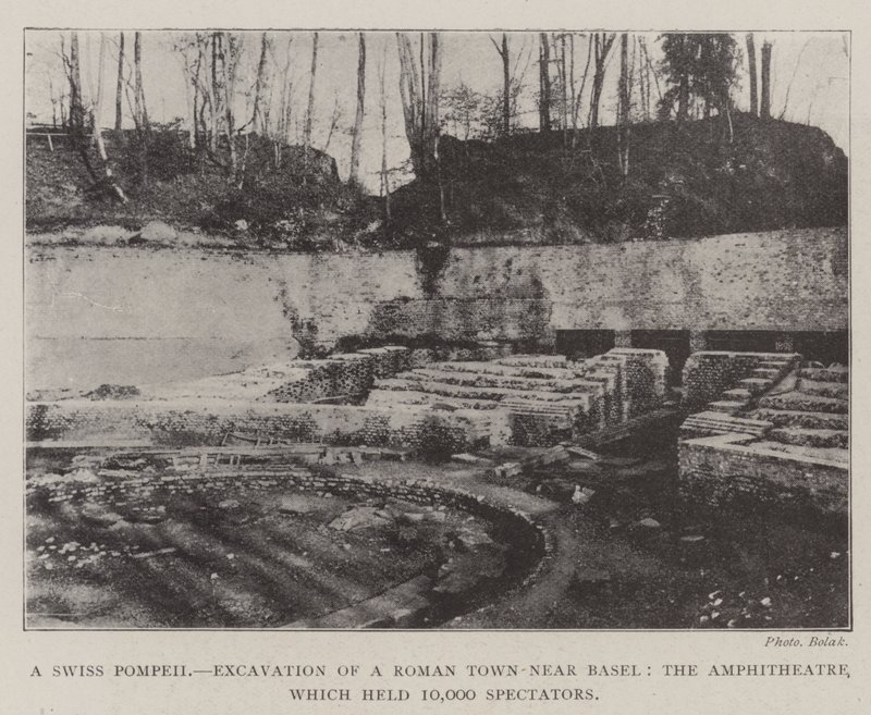 Ein Schweizer Pompeji, Ausgrabung einer römischen Stadt in der Nähe von Basel, das Amphitheater, das 10.000 Zuschauer fasste von English Photographer