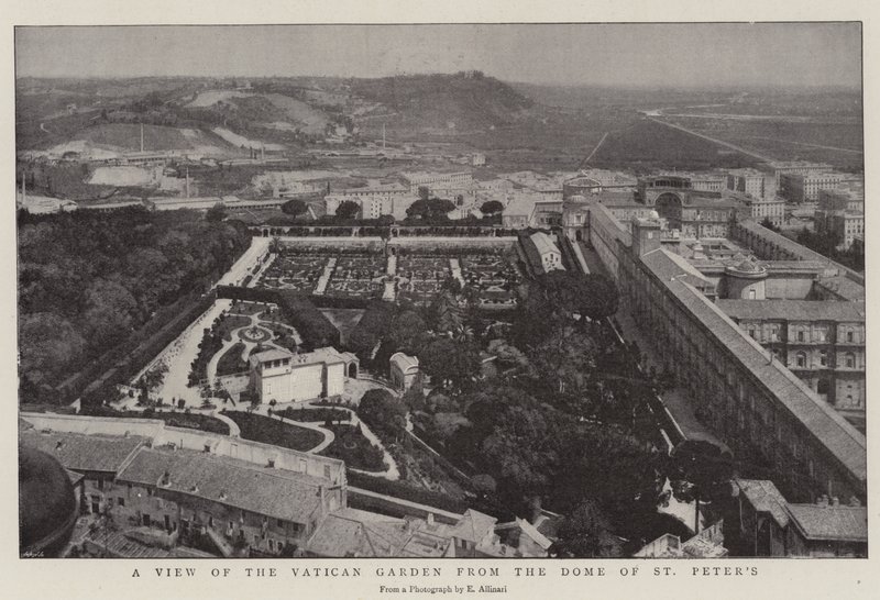 Ein Blick auf den Vatikanischen Garten von der Kuppel des Petersdoms von English Photographer