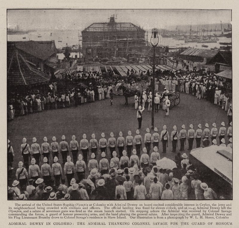Admiral Dewey in Colombo, der Admiral dankt Oberst Savage für die Ehrenwache von English Photographer