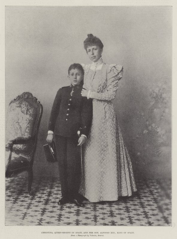 Christina, Regentin von Spanien, und ihr Sohn, Alfonso XIII., König von Spanien von English Photographer
