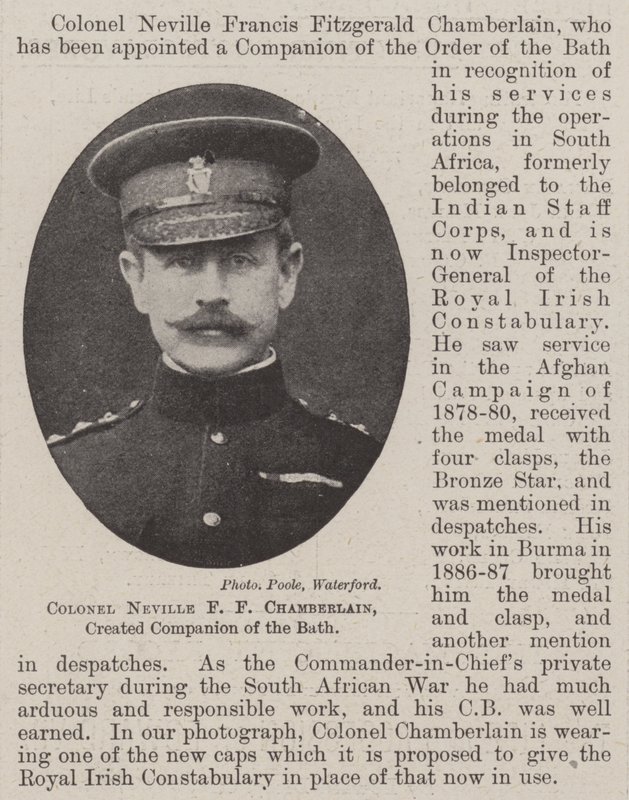 Oberst Neville F F Chamberlain, zum Companion of the Bath ernannt von English Photographer