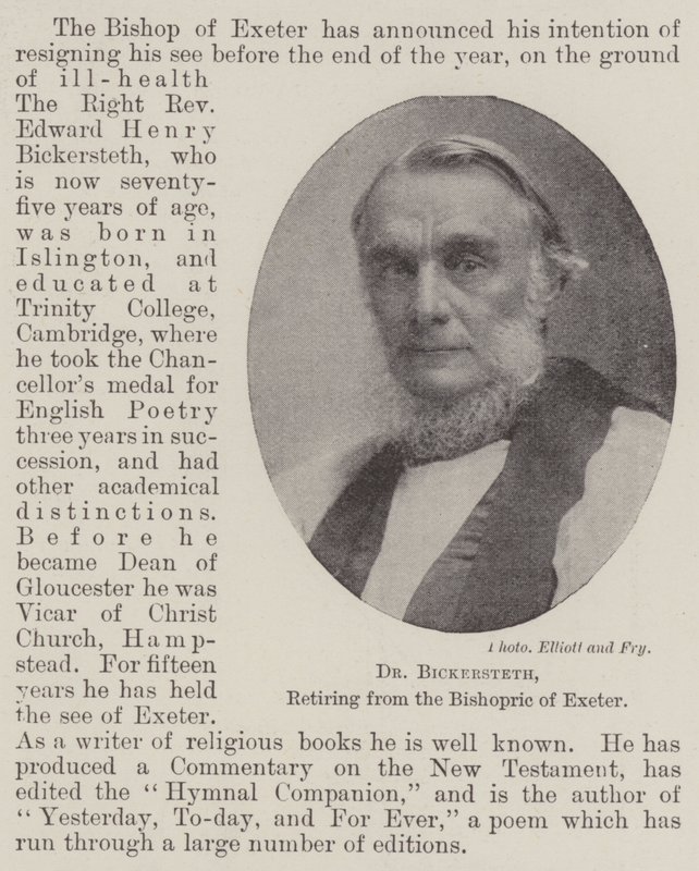 Dr. Bickersteth, Rücktritt vom Bischofsamt von Exeter von English Photographer