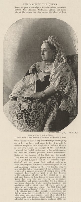 Ihre Majestät die Königin, im Kleid getragen bei der Hochzeit des Herzogs und der Herzogin von York von English Photographer