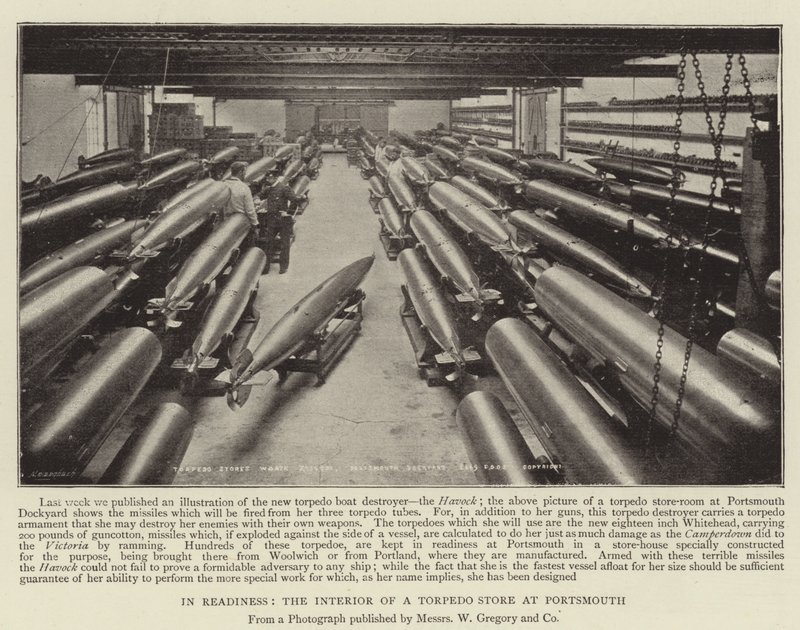 In Bereitschaft, das Innere eines Torpedolagers in Portsmouth von English Photographer