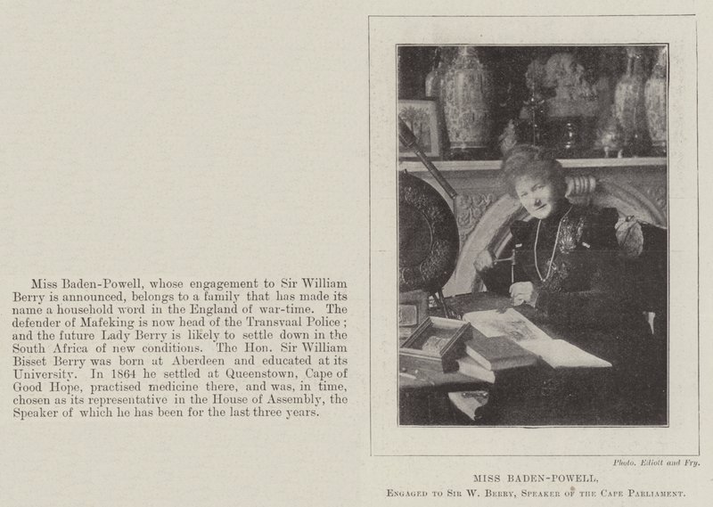 Miss Baden-Powell, verlobt mit Sir W Berry, Sprecher des Kap-Parlaments von English Photographer