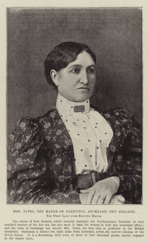 Mrs. Yates, die Bürgermeisterin von Onehunga, Auckland, Neuseeland, die erste Frau, die jemals zur Bürgermeisterin gewählt wurde von English Photographer