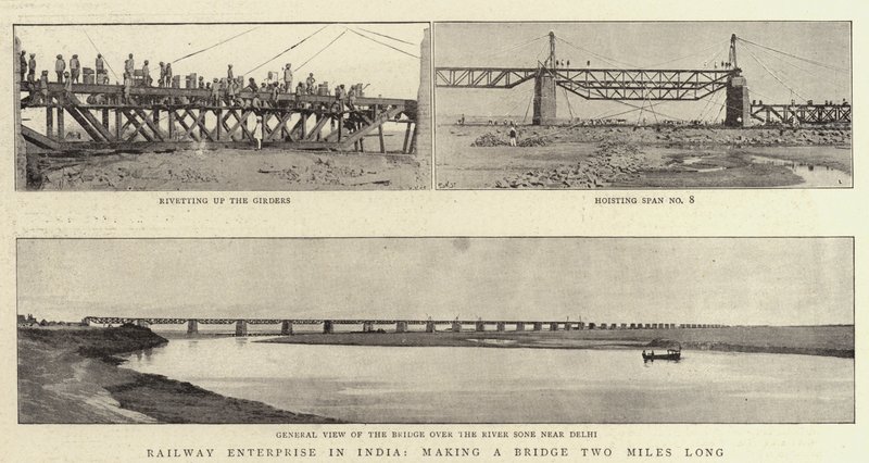 Eisenbahnunternehmen in Indien, Bau einer zwei Meilen langen Brücke von English Photographer