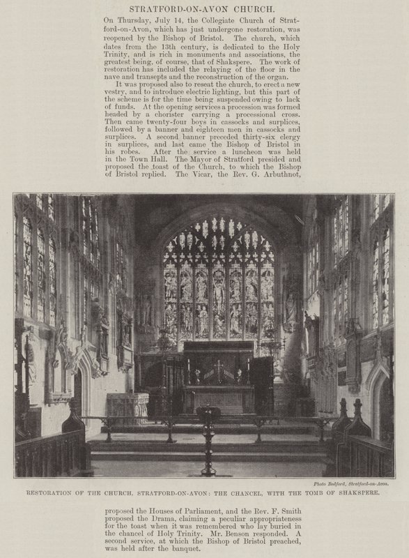 Restaurierung der Kirche, Stratford-on-Avon, der Chor mit dem Grab von Shakespeare von English Photographer