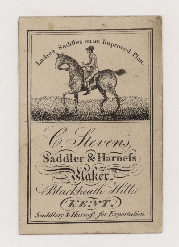 Sattler und Geschirrhersteller, C Stevens, Handelskarte von English Photographer