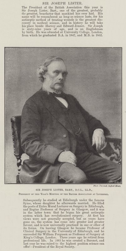 Sir Joseph Lister, Baronet, DCL, LLD, Präsident des diesjährigen Treffens der British Association in Liverpool von English Photographer
