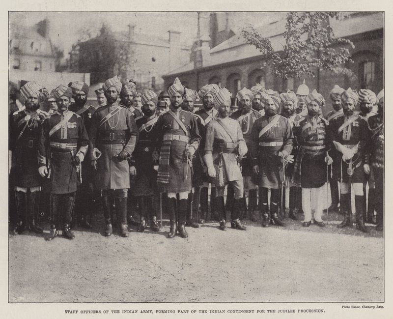 Stabsoffiziere der indischen Armee, Teil des indischen Kontingents für die Jubiläumsprozession von English Photographer