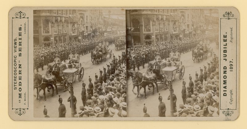 Stereoskopischer Druck des Diamantjubiläums von Königin Victoria, 28. Juni 1897 von English Photographer
