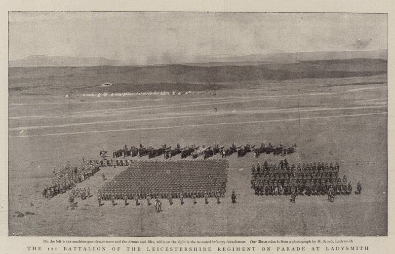 Das 1. Bataillon des Leicestershire-Regiments bei der Parade in Ladysmith von English Photographer