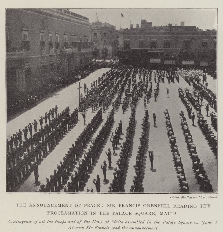 Die Friedensverkündung, Sir Francis Grenfell liest die Proklamation auf dem Palastplatz in Malta von English Photographer