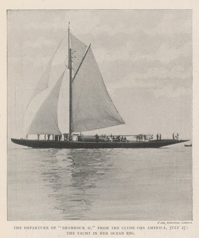 Die Abreise der Shamrock II von der Clyde nach Amerika, 27. Juli, die Yacht in ihrer Ozean-Ausrüstung von English Photographer