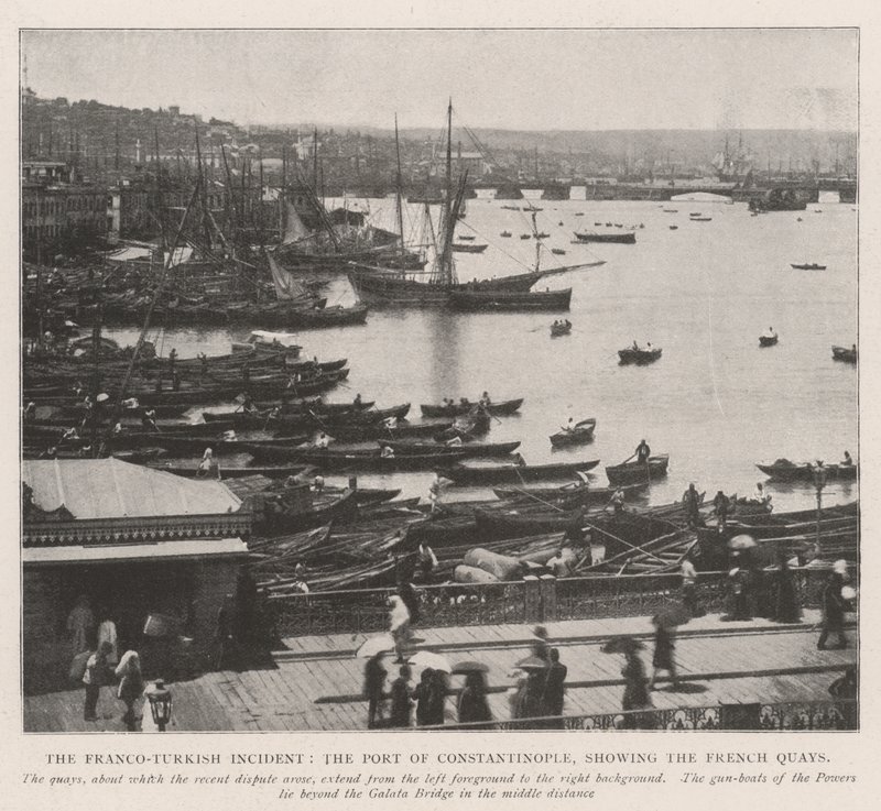Der französisch-türkische Vorfall, der Hafen von Konstantinopel, zeigt die französischen Kais von English Photographer