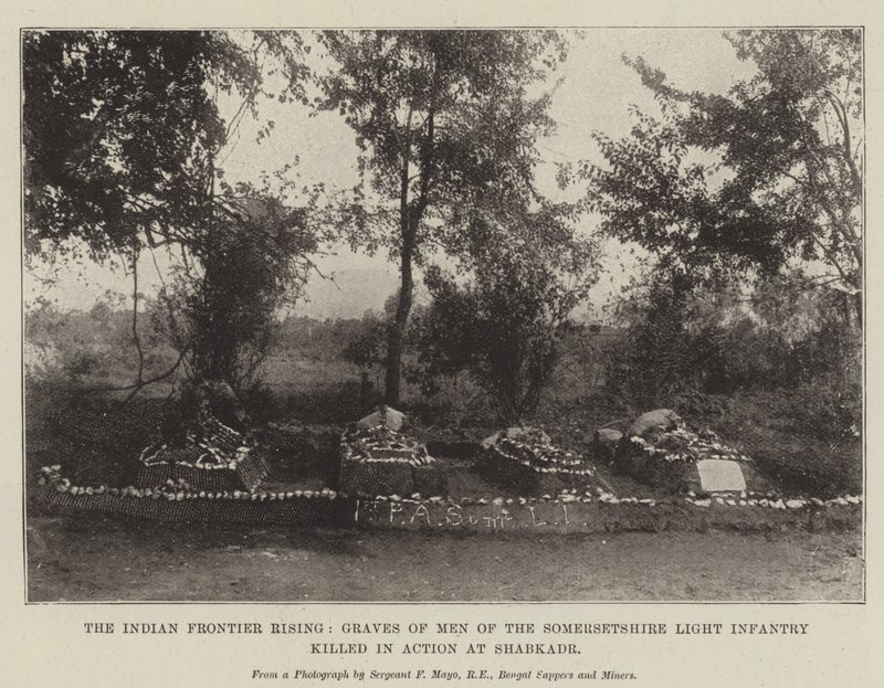 Der indische Grenzaufstand, Gräber von Männern der Somersetshire Light Infantry, die in Shabkadr im Einsatz getötet wurden von English Photographer
