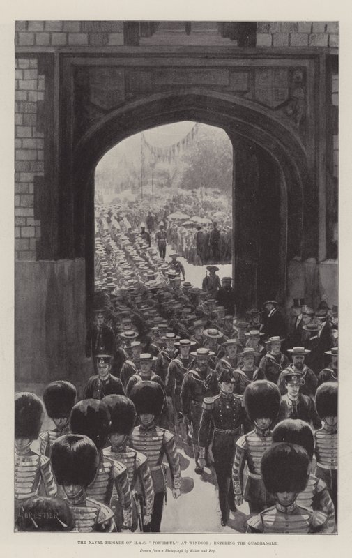 Die Marinebrigade der HMS Powerful in Windsor, die in den Innenhof einzieht von English Photographer