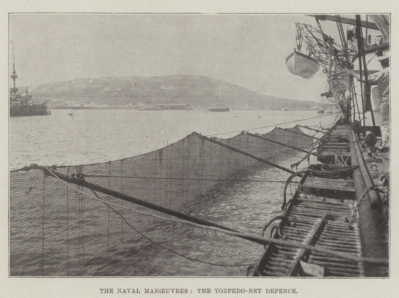 Die Marine-Manöver, die Torpedonetz-Verteidigung von English Photographer