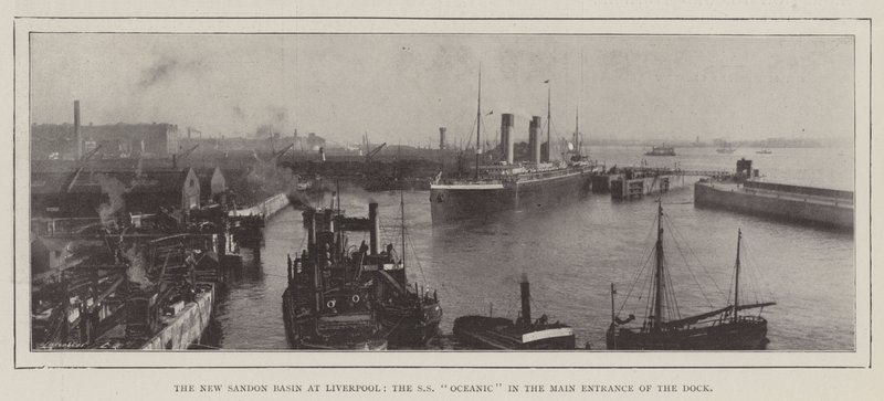 Das neue Sandon-Becken in Liverpool, die SS Oceanic im Haupteingang des Docks von English Photographer