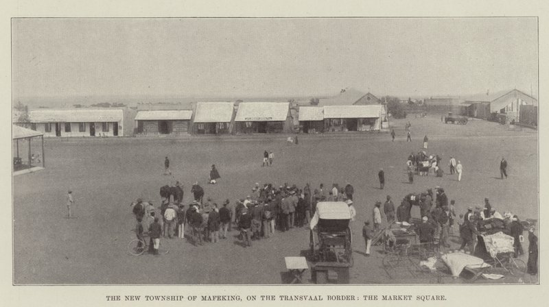 Die Neue Stadt von Mafeking an der Transvaal-Grenze, der Marktplatz von English Photographer