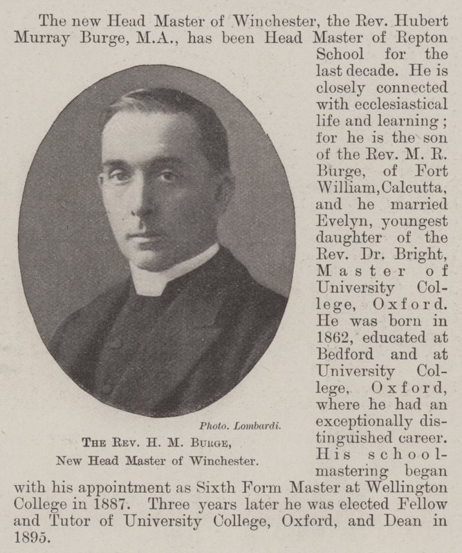 Der Reverend H M Burge, neuer Schulleiter von Winchester von English Photographer