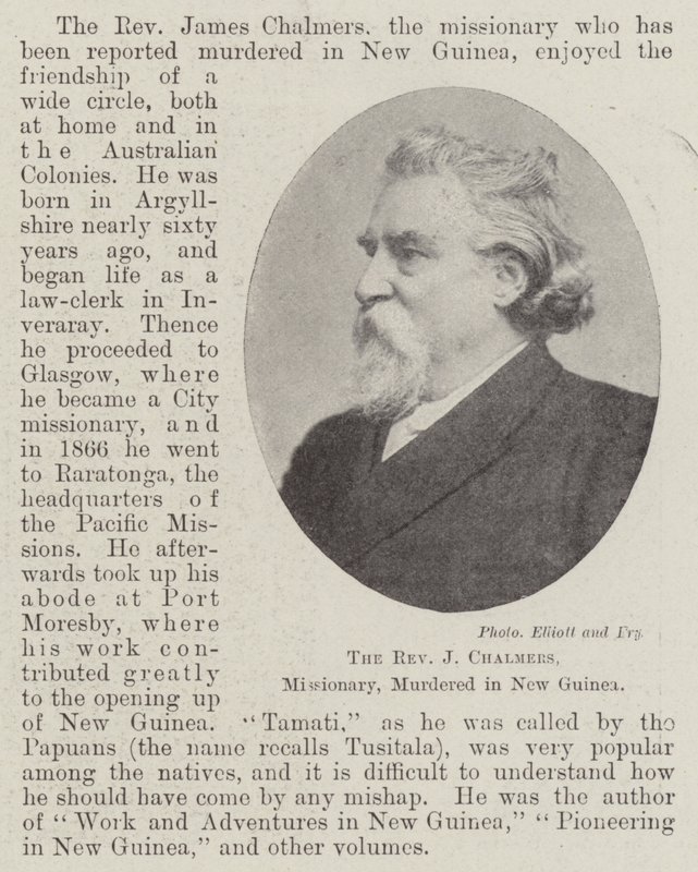 Der Reverend J Chalmers, Missionar, ermordet in Neuguinea, April 1901 von English Photographer