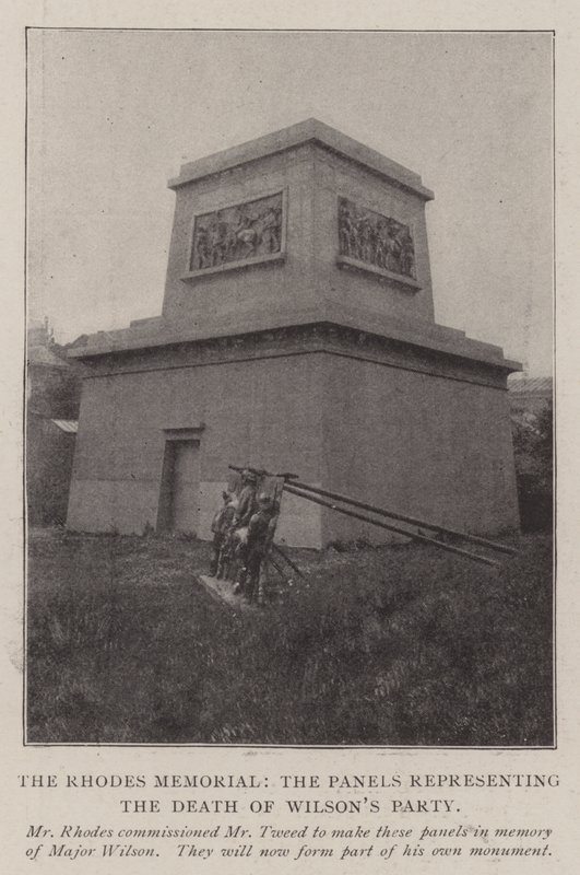 Das Rhodes-Denkmal, die Tafeln, die den Tod von Wilsons Gruppe darstellen von English Photographer