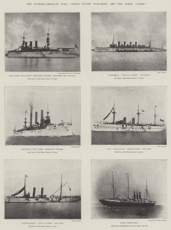 Der spanisch-amerikanische Krieg, Kriegsschiffe der Vereinigten Staaten und der Liner Paris von English Photographer