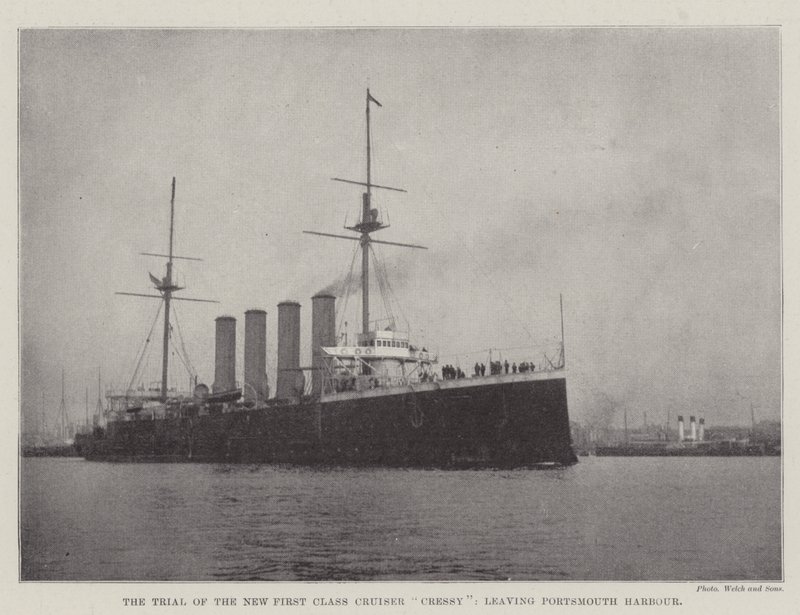 Die Erprobung des neuen Kreuzers erster Klasse Cressy, verlässt den Hafen von Portsmouth von English Photographer