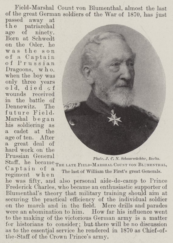 Der verstorbene Feldmarschall Graf von Blumenthal, der letzte der großen Generäle von Wilhelm I. von English Photographer