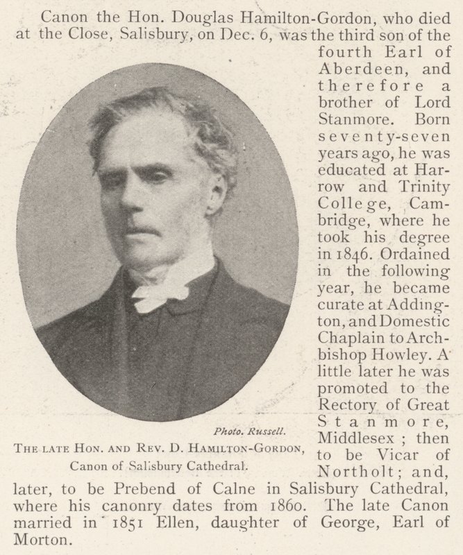 Der verstorbene Ehrenwerte und Hochwürdige D. Hamilton-Gordon, Kanoniker der Kathedrale von Salisbury von English Photographer