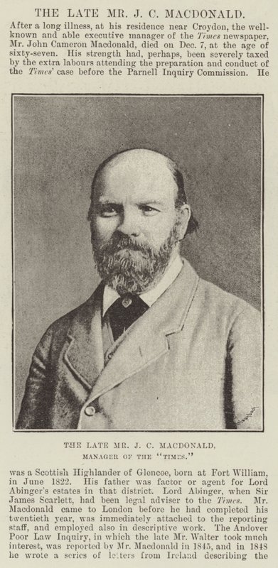 Der verstorbene Herr J C Macdonald, Manager der Times von English Photographer