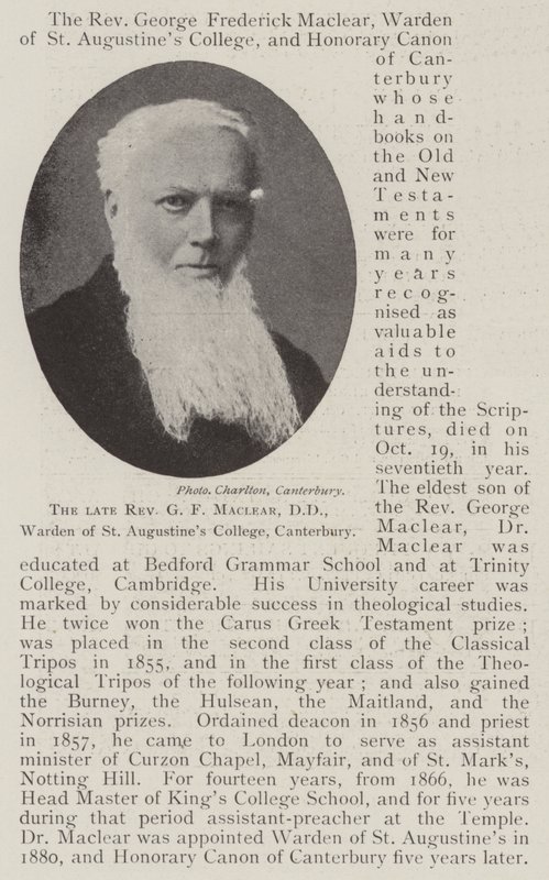 Der verstorbene Reverend G. F. Maclear, DD, Warden des St. Augustine