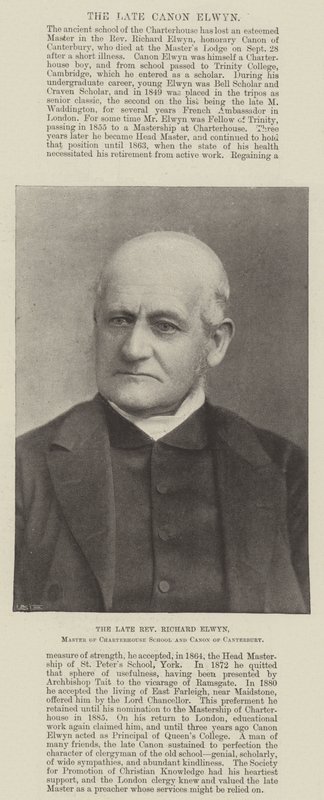 Der verstorbene Reverend Richard Elwyn, Leiter der Charterhouse School und Kanoniker von Canterbury von English Photographer