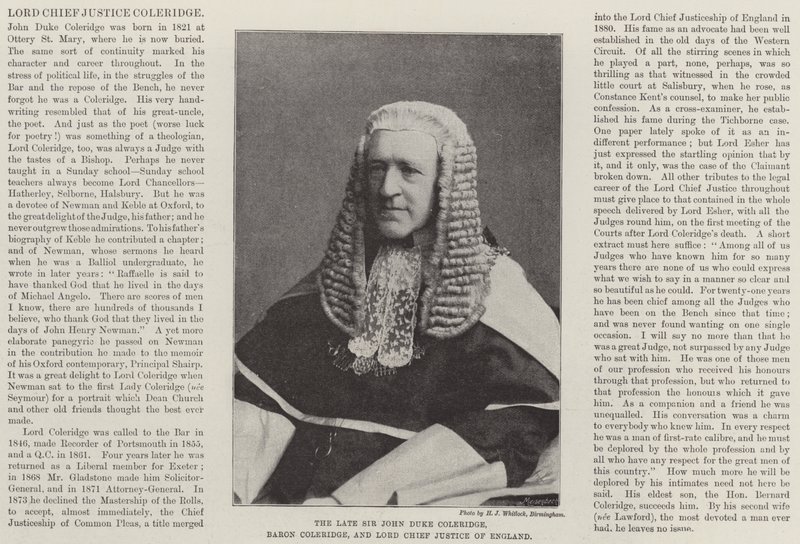 Der verstorbene Sir John Duke Coleridge, Baron Coleridge und Lord Chief Justice von England von English Photographer