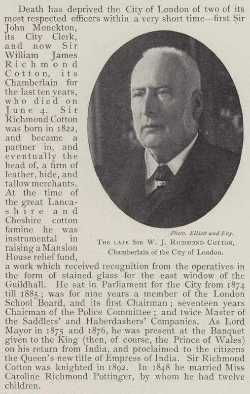 Der verstorbene Sir W. J. Richmond Cotton, Kammerherr der Stadt London von English Photographer